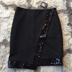 NEW sequin trim asymmetrical faux wrap skirt NY&Co